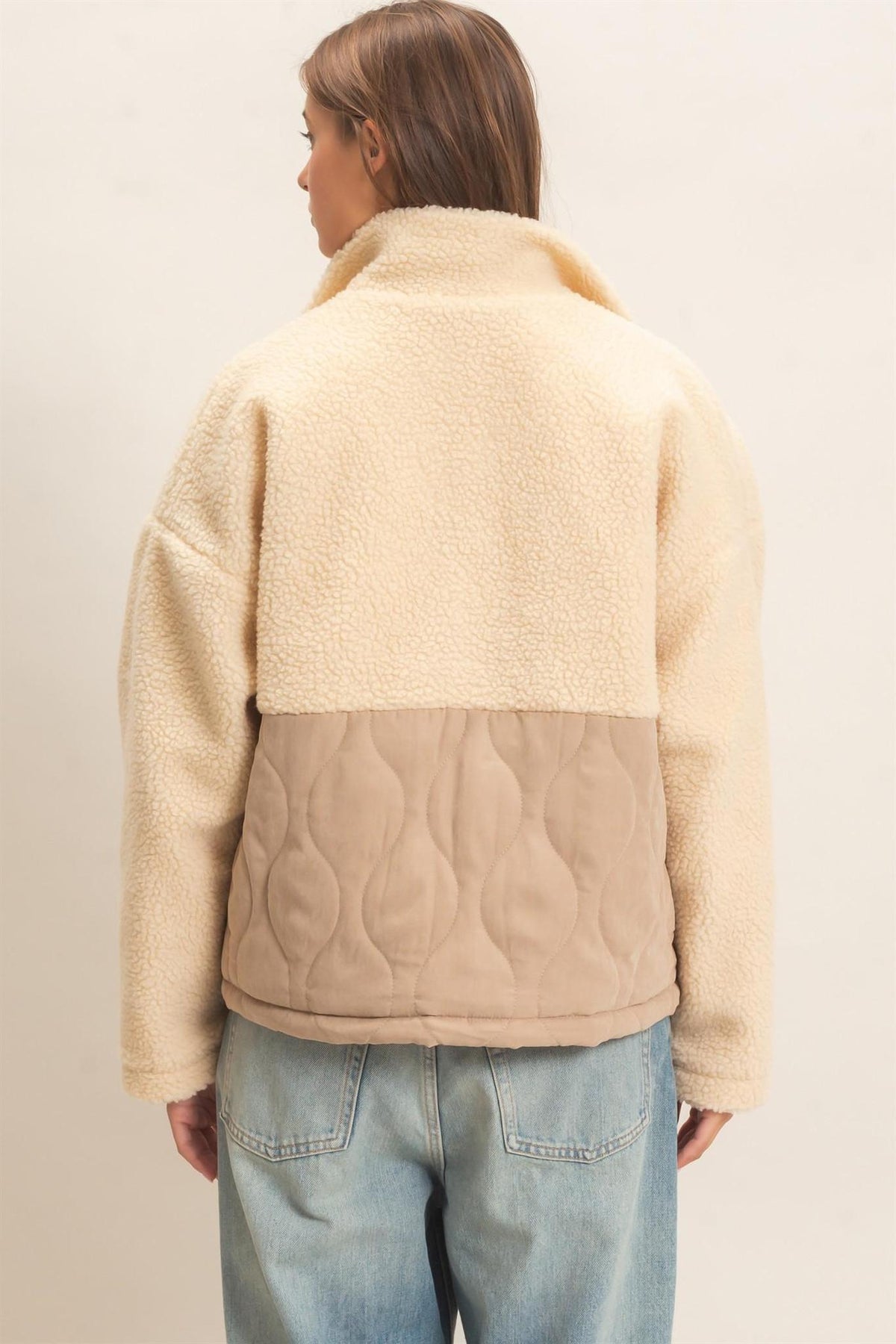 Quilted Sherpa Zip-Up Jacket