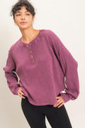 Mineral Wash Waffle Knit Henley Top