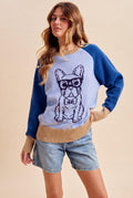 French Bulldog Intarsia Color Block Sweater