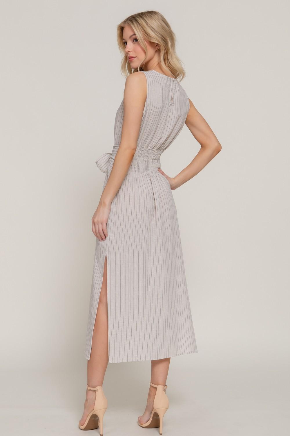 Sleeveless Linen Effect Woven Midi Dress