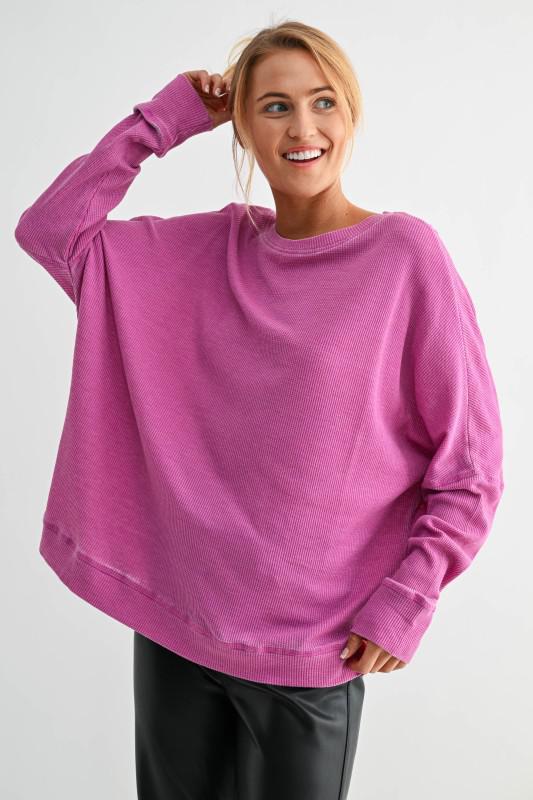 Waffle Ribbed Round Neck Pullover