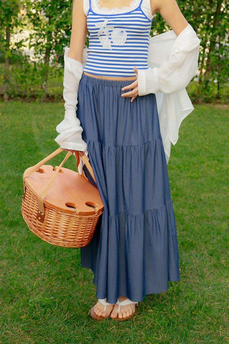 Elastic Waist 3-tier Skirt