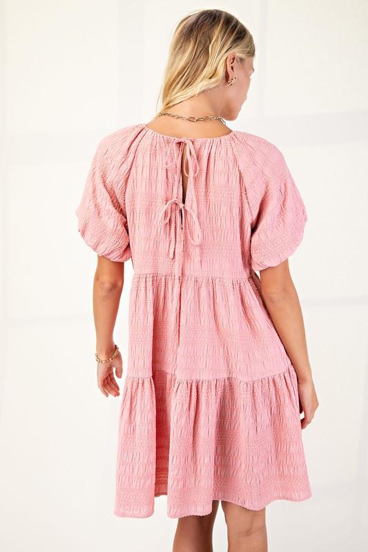 Textured Loose Fit Dress with Bow Tie Back