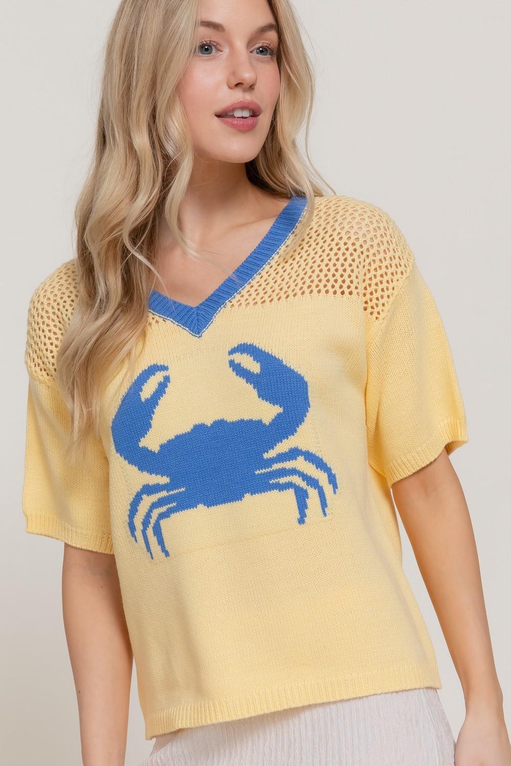 Short Slv V-neck Jacquard Top