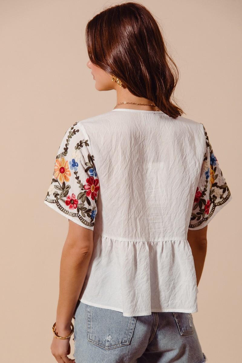 Floral Embroidered Baby Doll Blouse Top