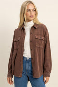 Mineral Wash Waffle Knit Button-Up Shacket