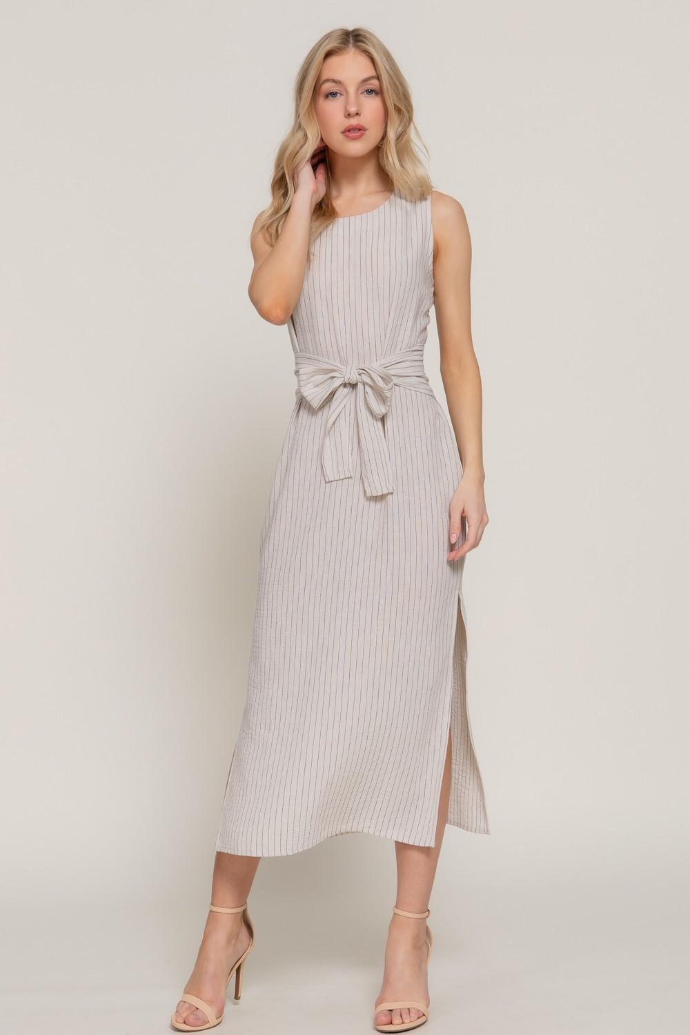 Sleeveless Linen Effect Woven Midi Dress