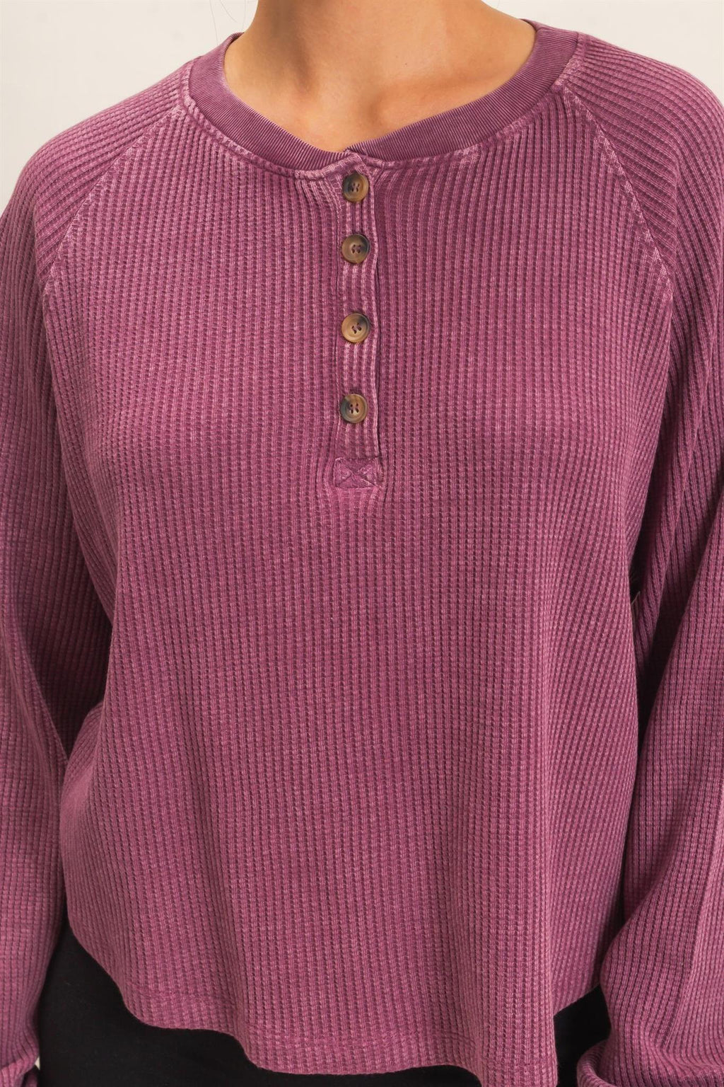 Mineral Wash Waffle Knit Henley Top