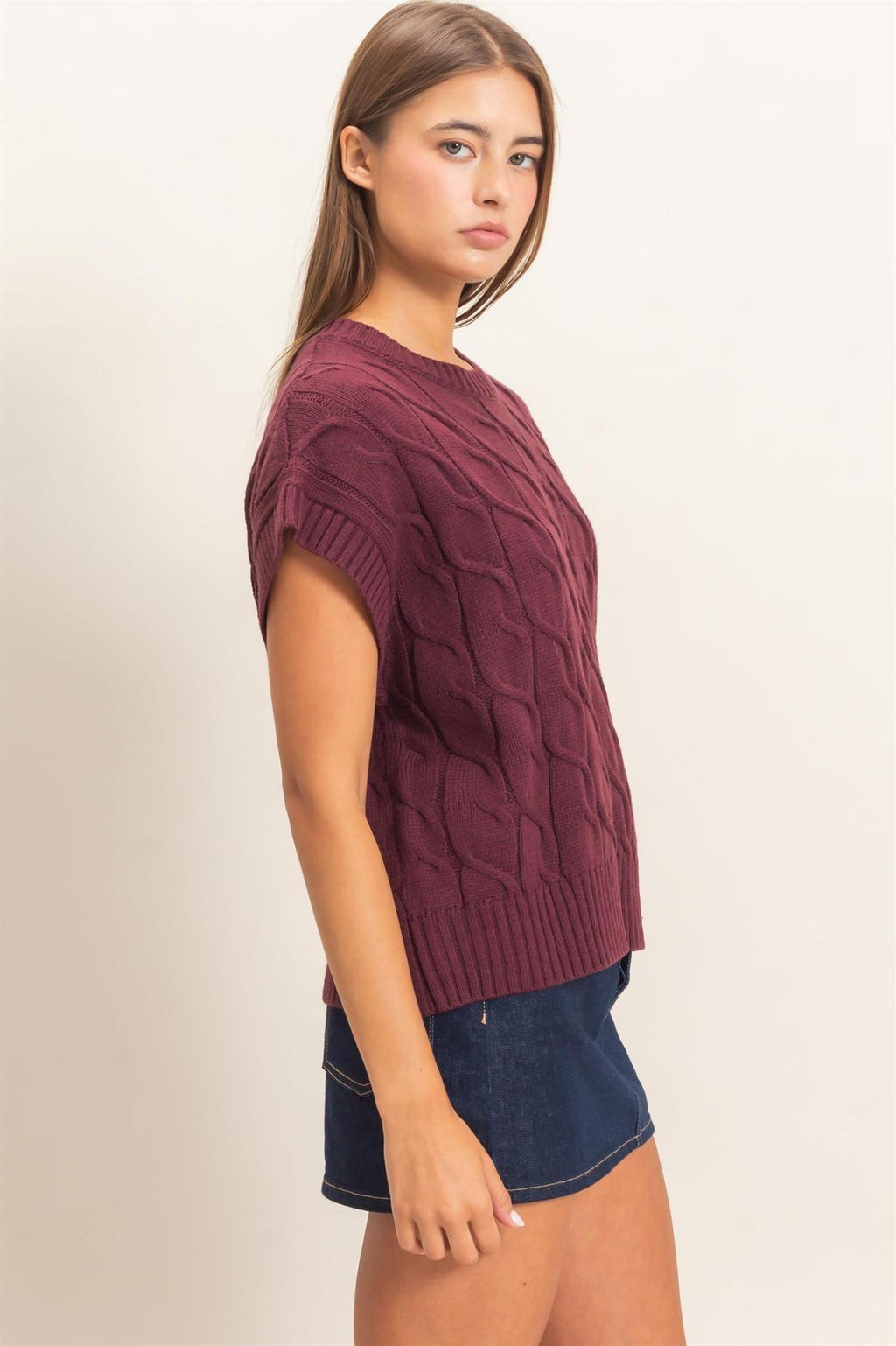 Cable Knit Cap Sleeve Sweater