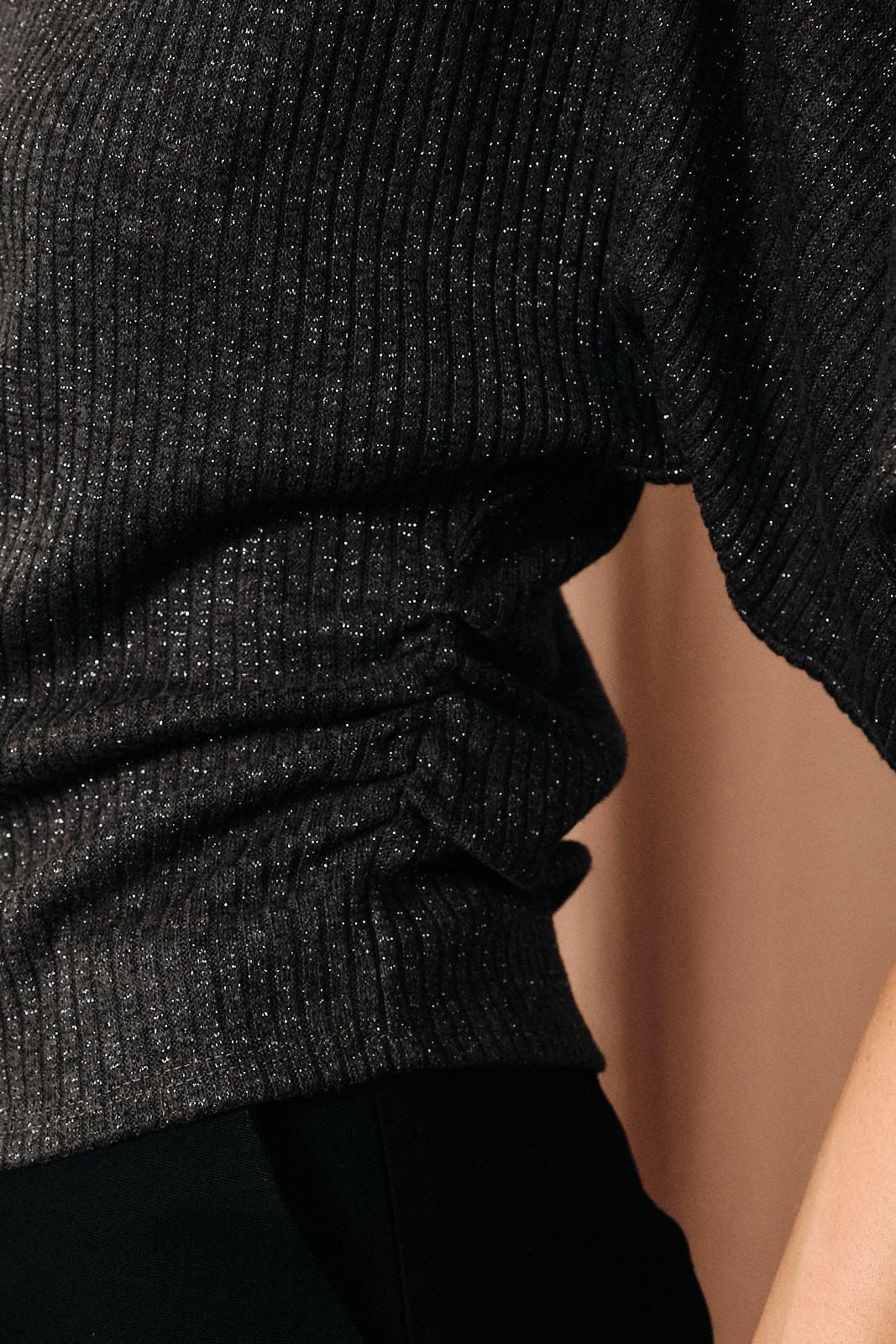 Lurex Metallic Ribbed Ruched Kimono Sleeve Top