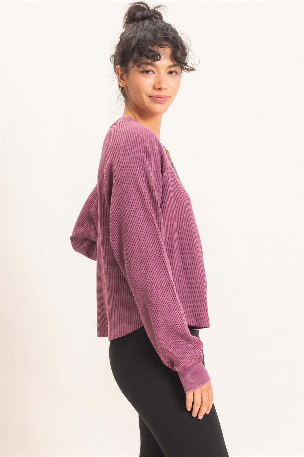Mineral Wash Waffle Knit Henley Top