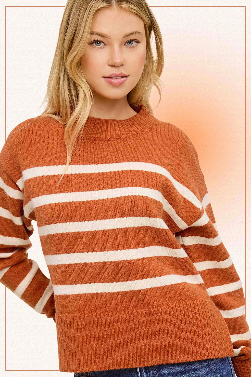 Super Soft Striped Mock Neck Loose Fit Sweater