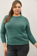 Curvy Size Crew Neck Pullover Exposed Seam Knit Sweater