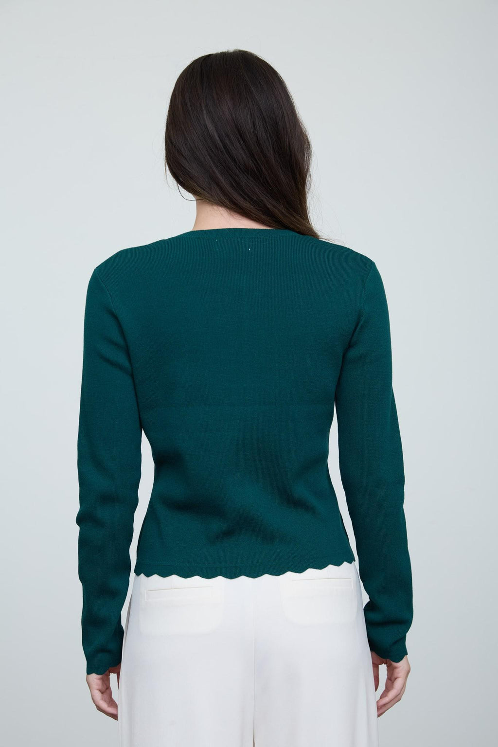 Scalloped Button Detail Long Sleeve Knit Cardigan