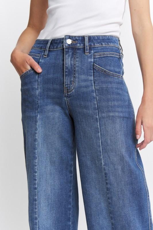 High Rise Seamed Wide Leg Ankle Jeans