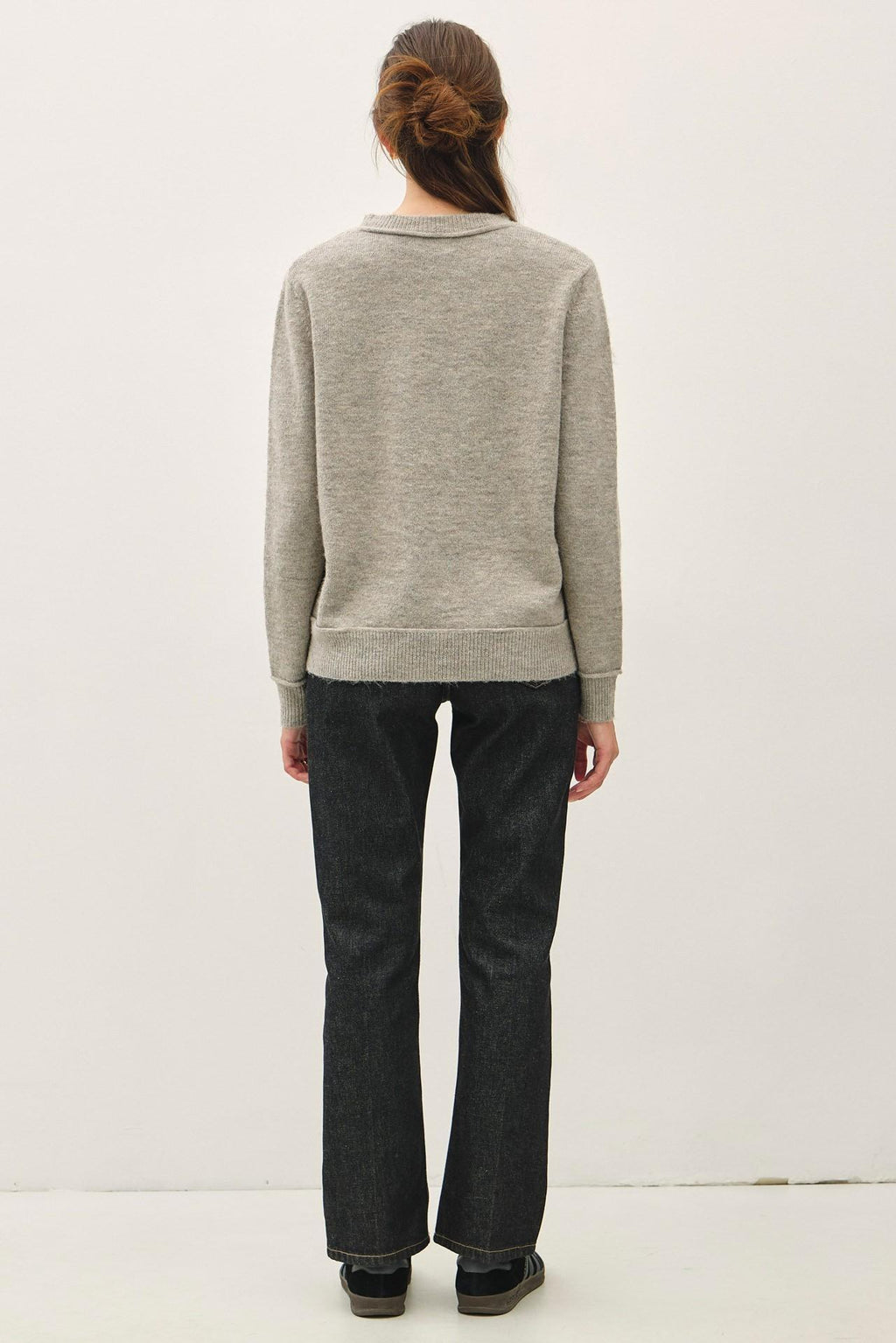 Crew Neck Pullover Exposed Seam Knit Sweater