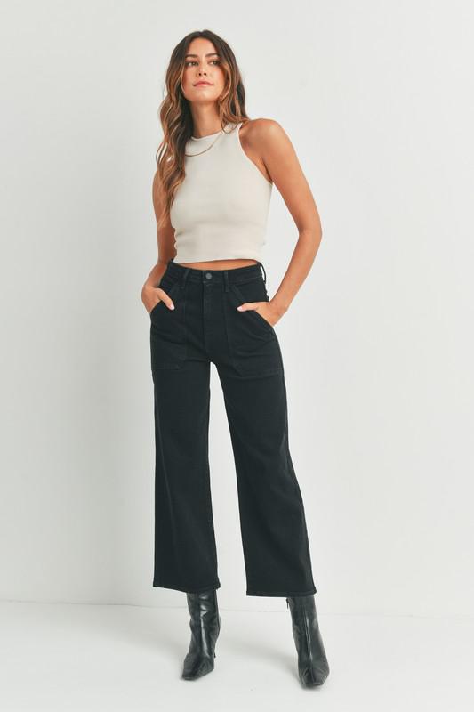 High Rise Cargo Pocket Wide Leg Jean