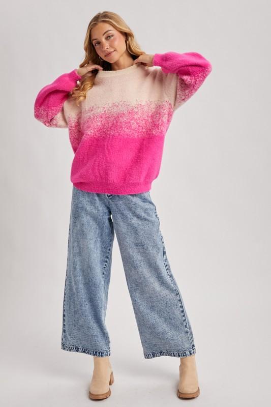 Fuzzy Ombre Knit Sweater