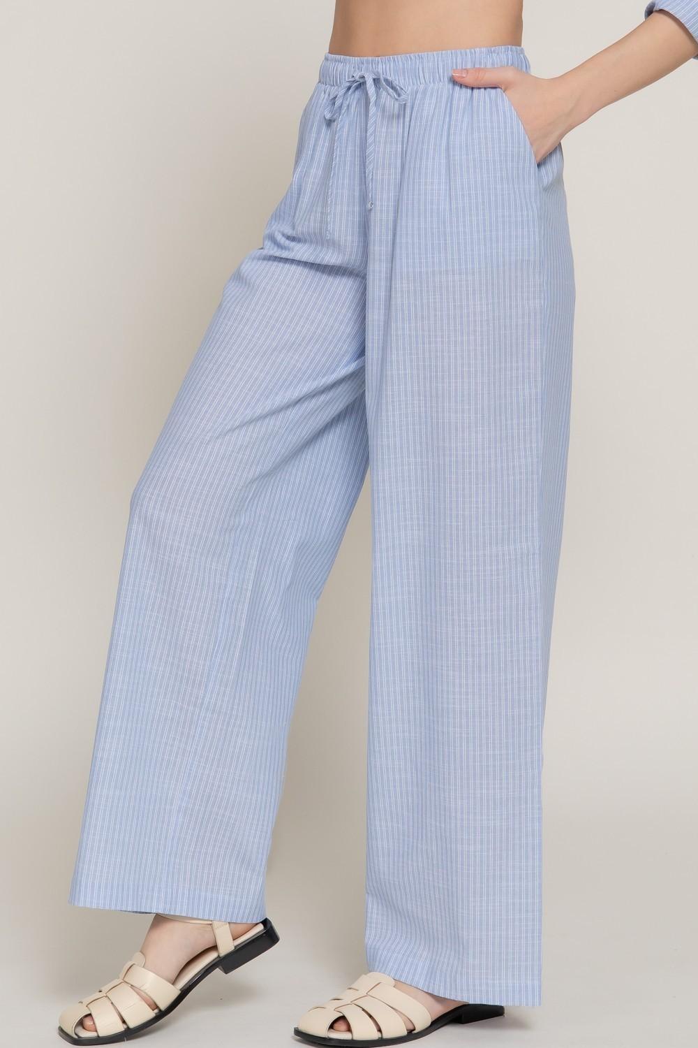 Elastic Waist Y/d Stripe Gauze Long Pants