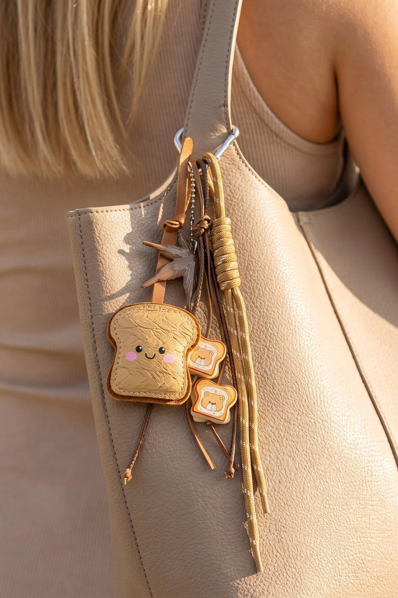 Smiley Toast & Maple Leaf Bag Charm