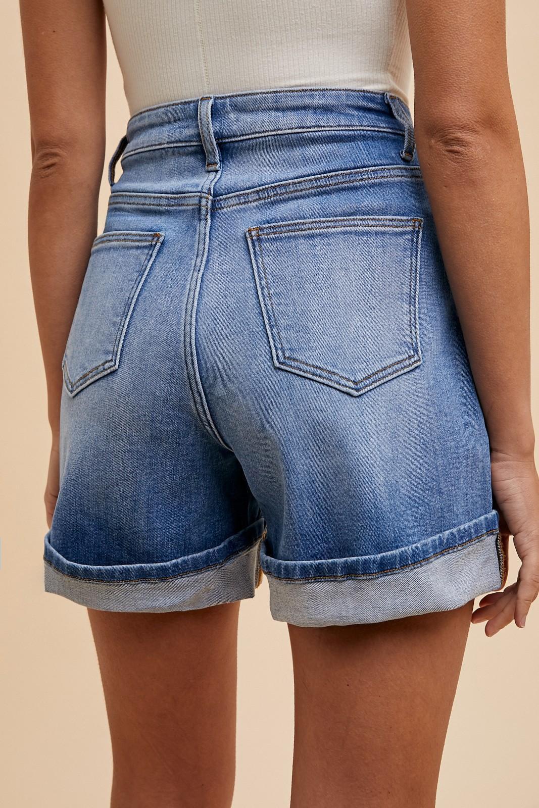 Comfort Stretch Turn Up Hem Denim Shorts