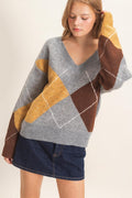 Argyle Pattern V-Neck Sweater