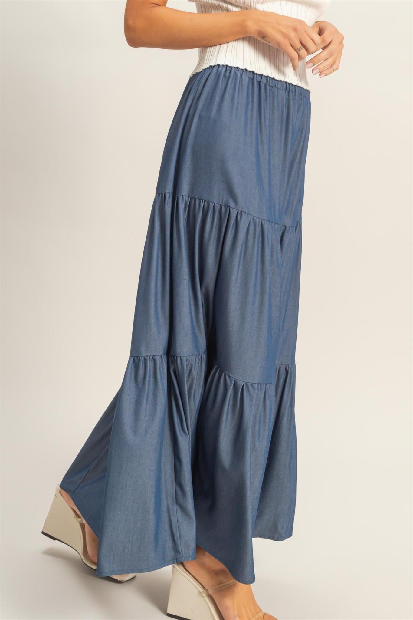 Elastic Waist 3-tier Skirt