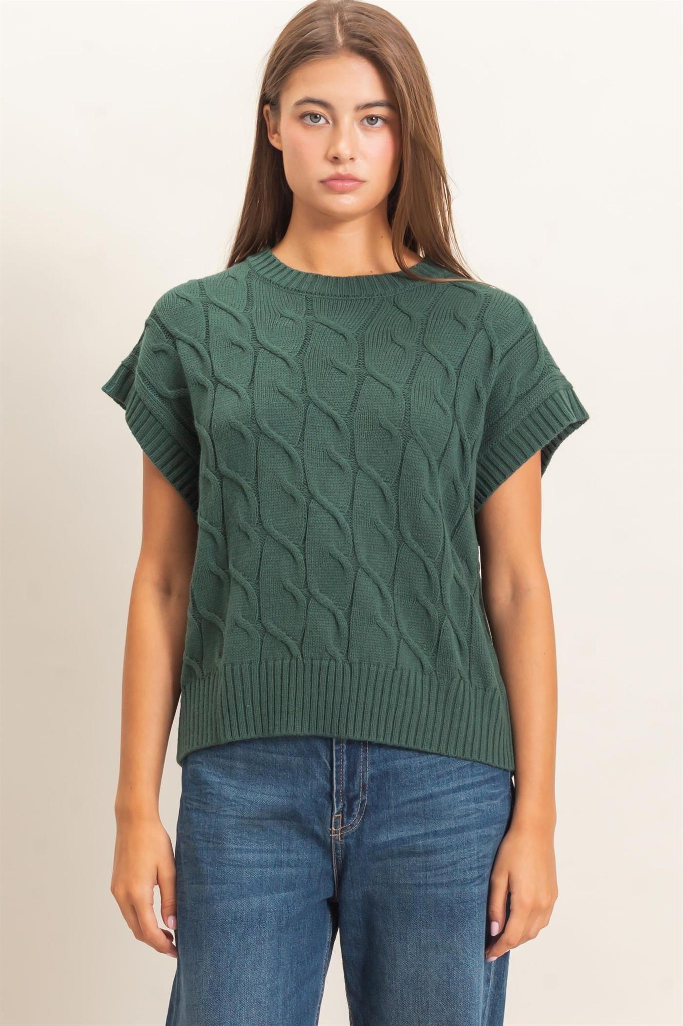 Cable Knit Cap Sleeve Sweater