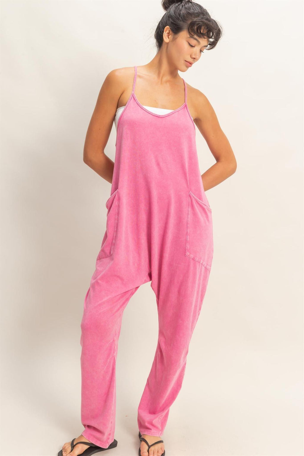 Mineral Wash Spaghetti Strap Jumpsuit