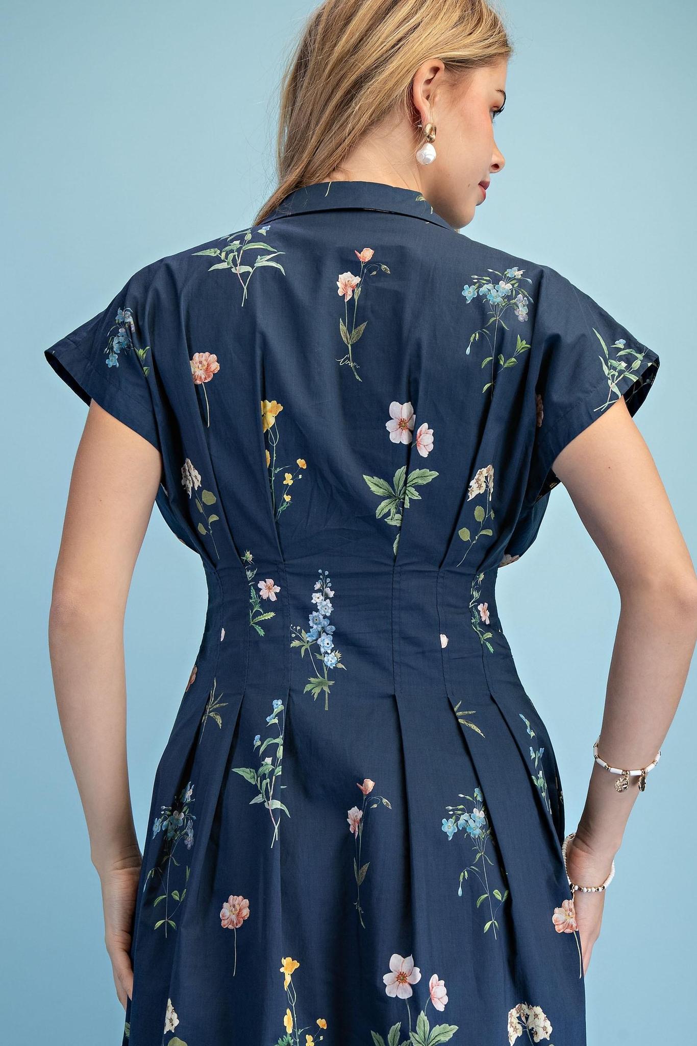 Floral Print Midi Shirt Dress