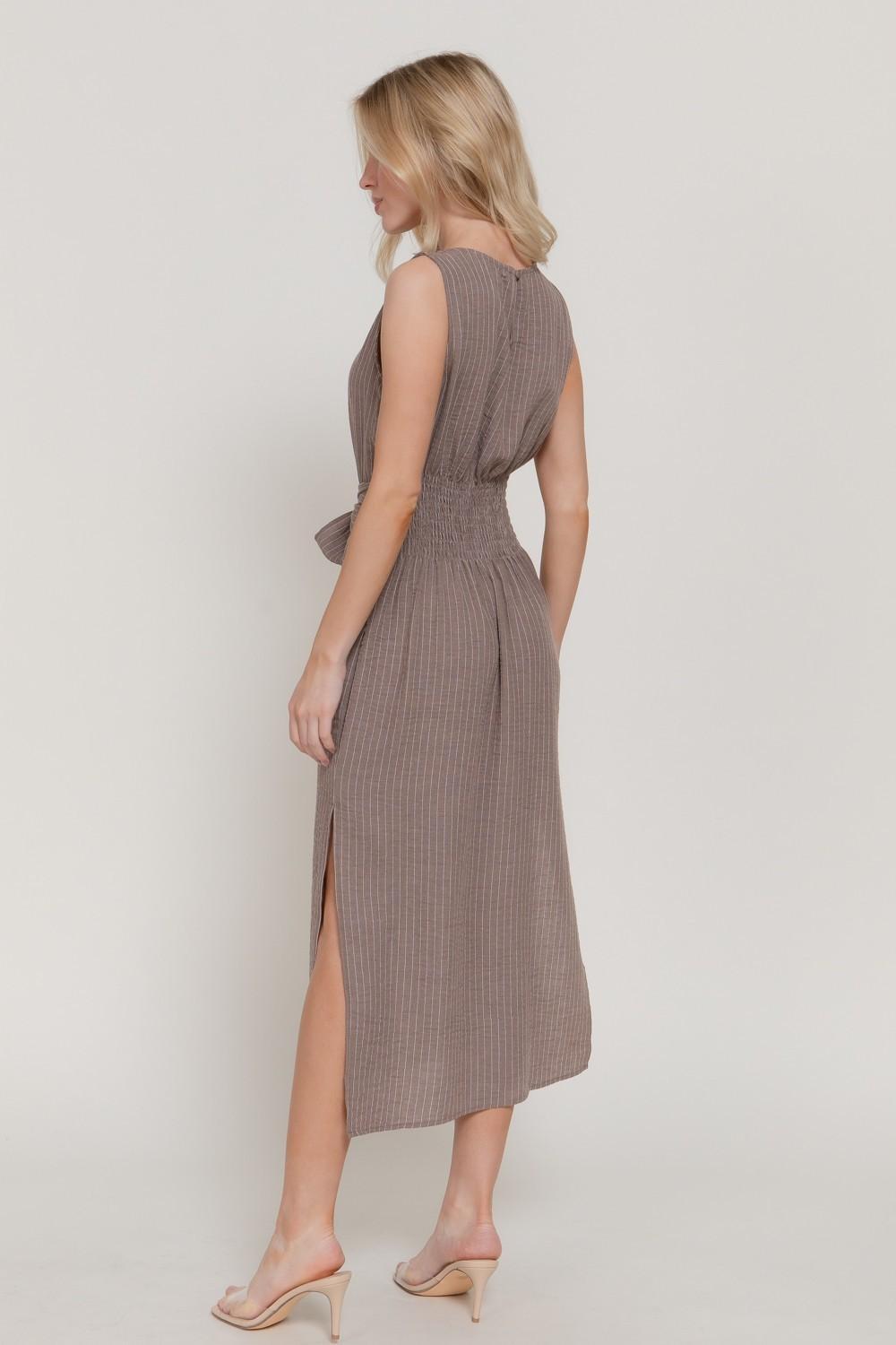 Sleeveless Linen Effect Woven Midi Dress