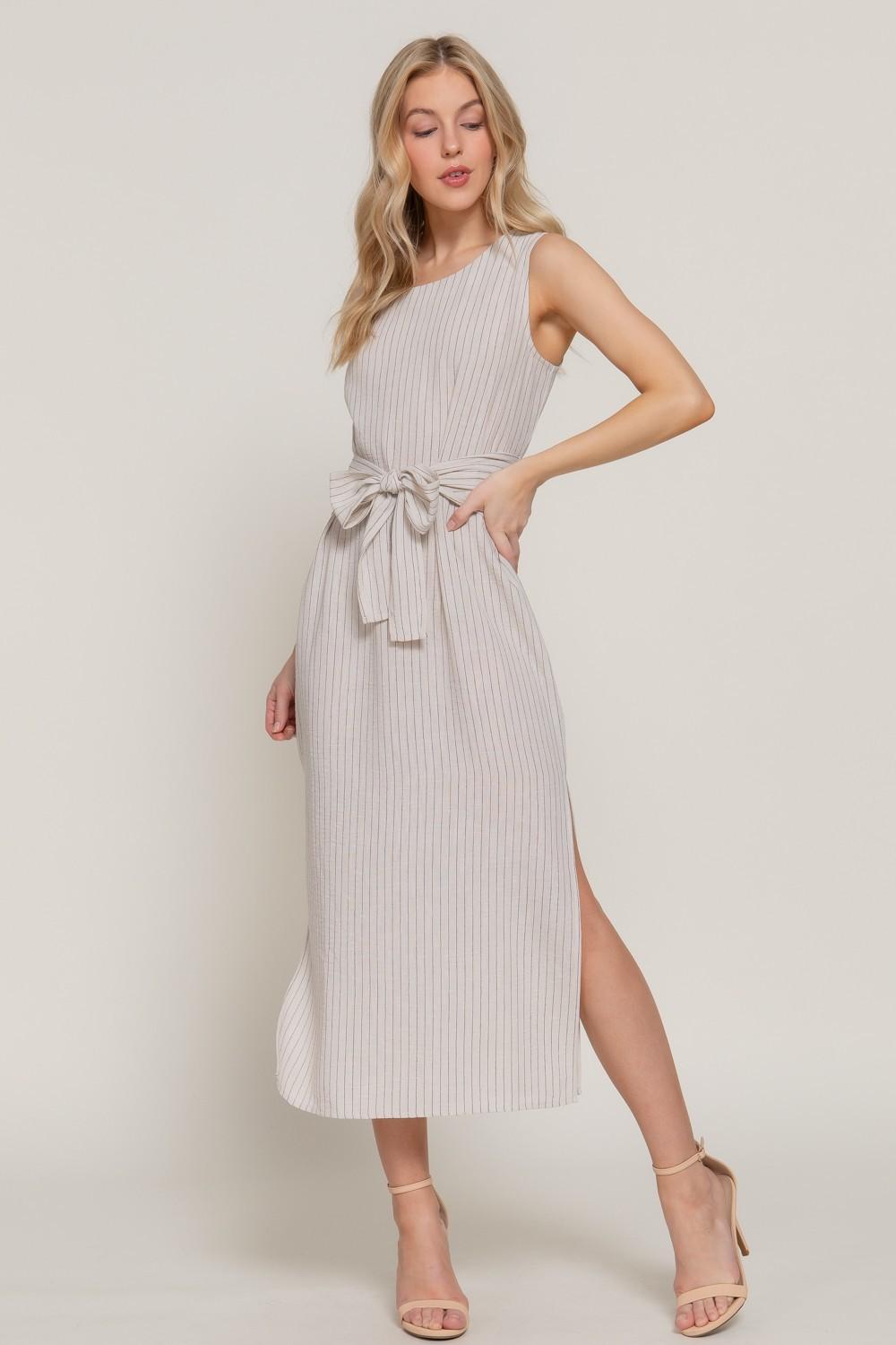 Sleeveless Linen Effect Woven Midi Dress