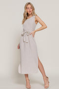 Sleeveless Linen Effect Woven Midi Dress