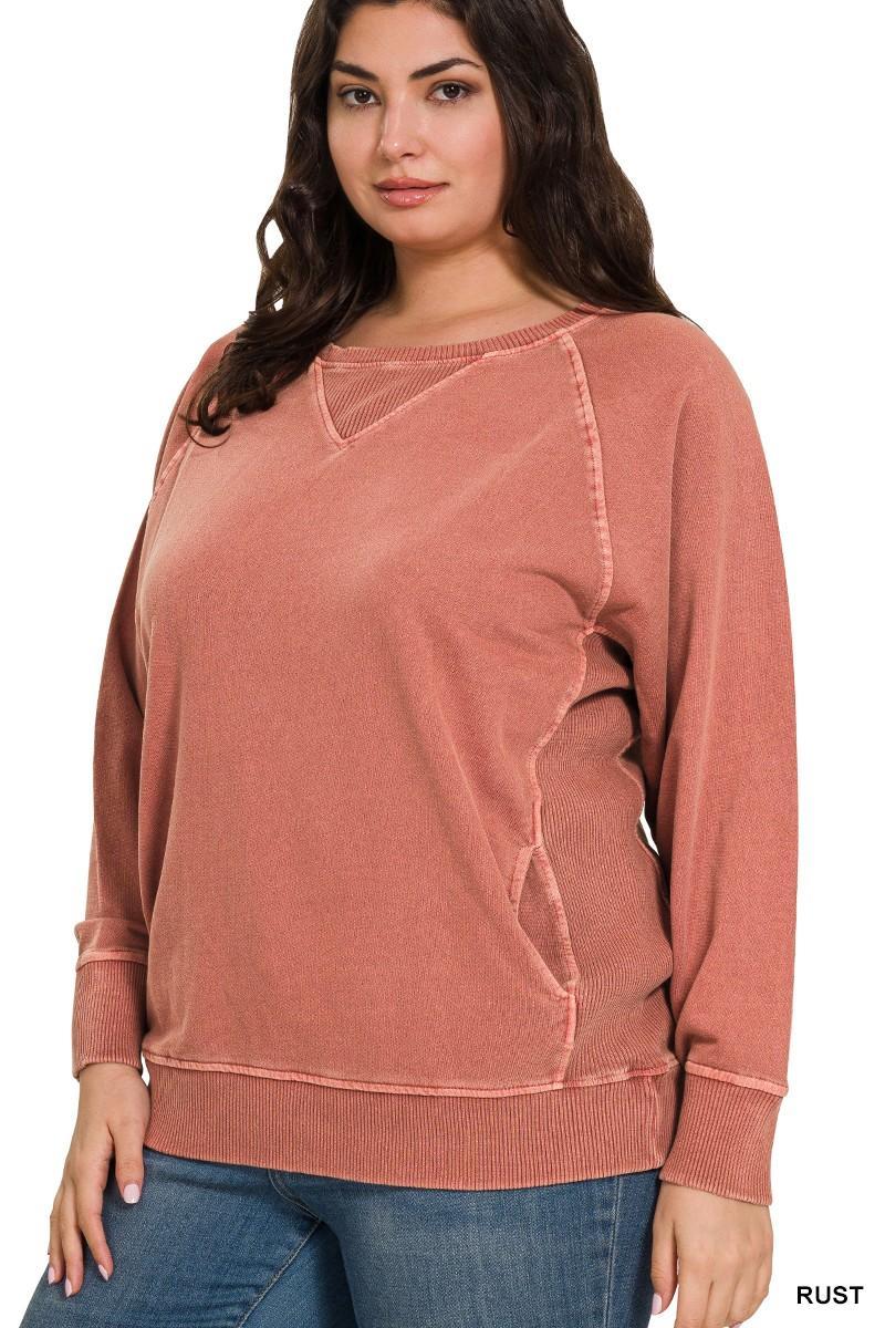 Plus Pigment Dyed French Terry Pullover with Pockets