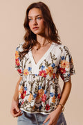 Floral Embroidered Baby Doll Blouse Top