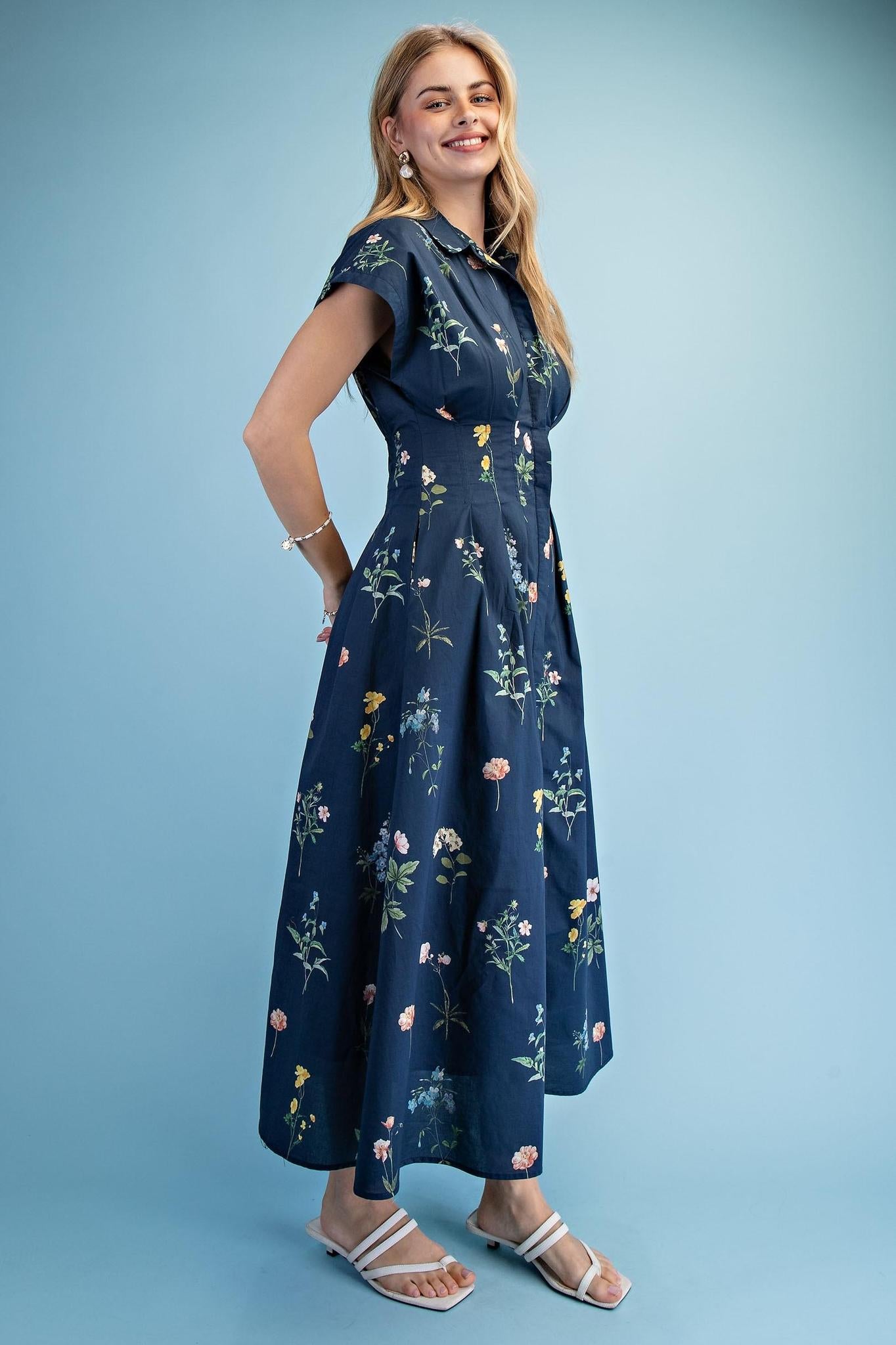 Floral Print Midi Shirt Dress