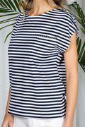 Pocket With Trim Detail Striped Top