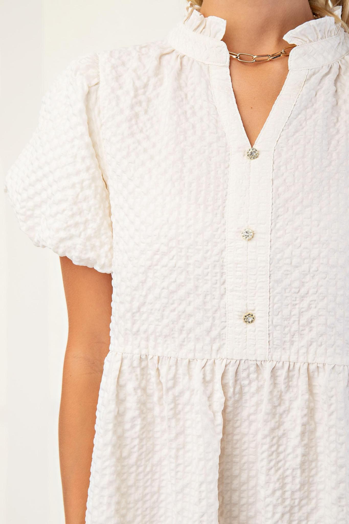 Seersucker Puff Sleeve Mini Dress