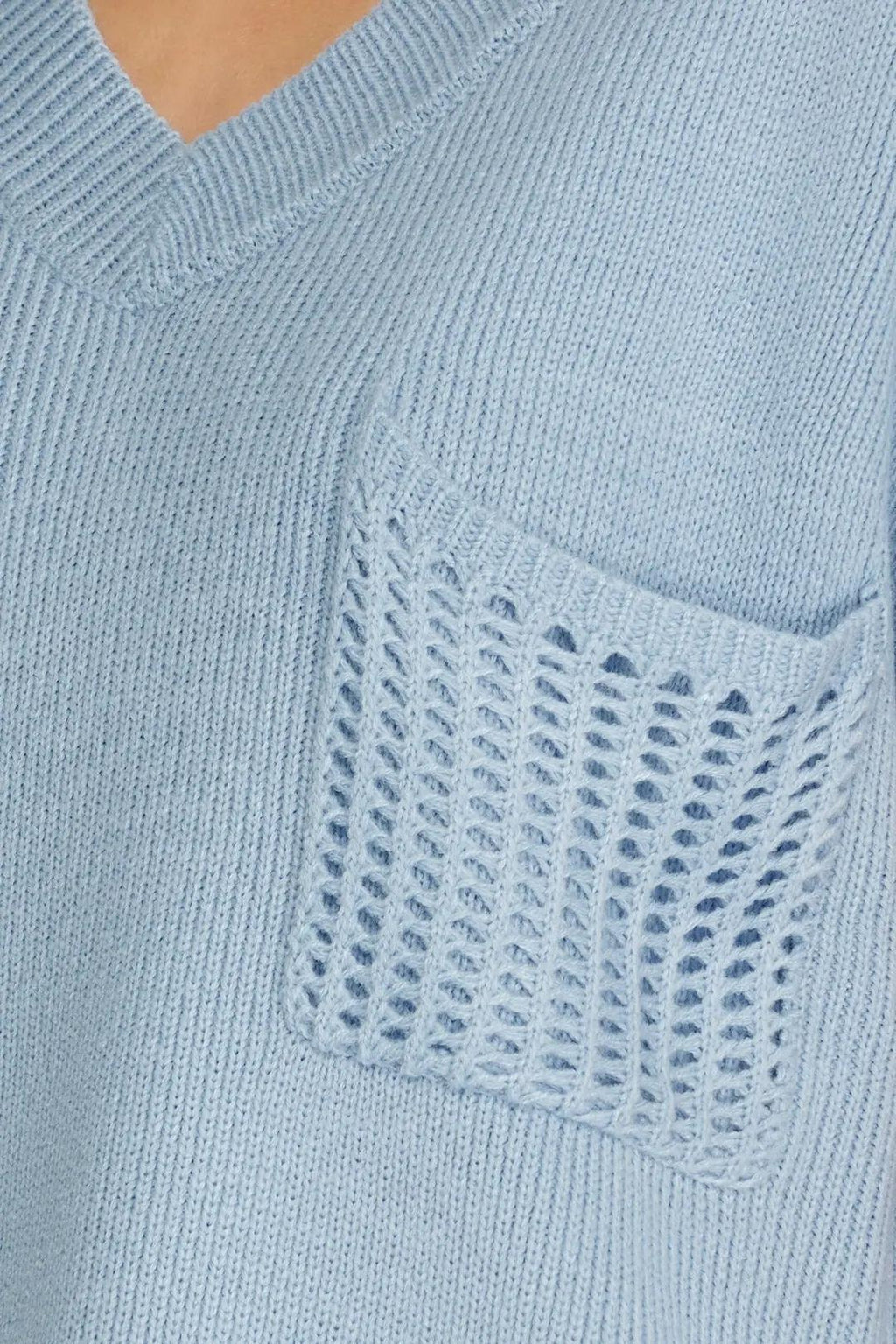 Drop Shoulder V Neck Sweater Top With Front Pocket