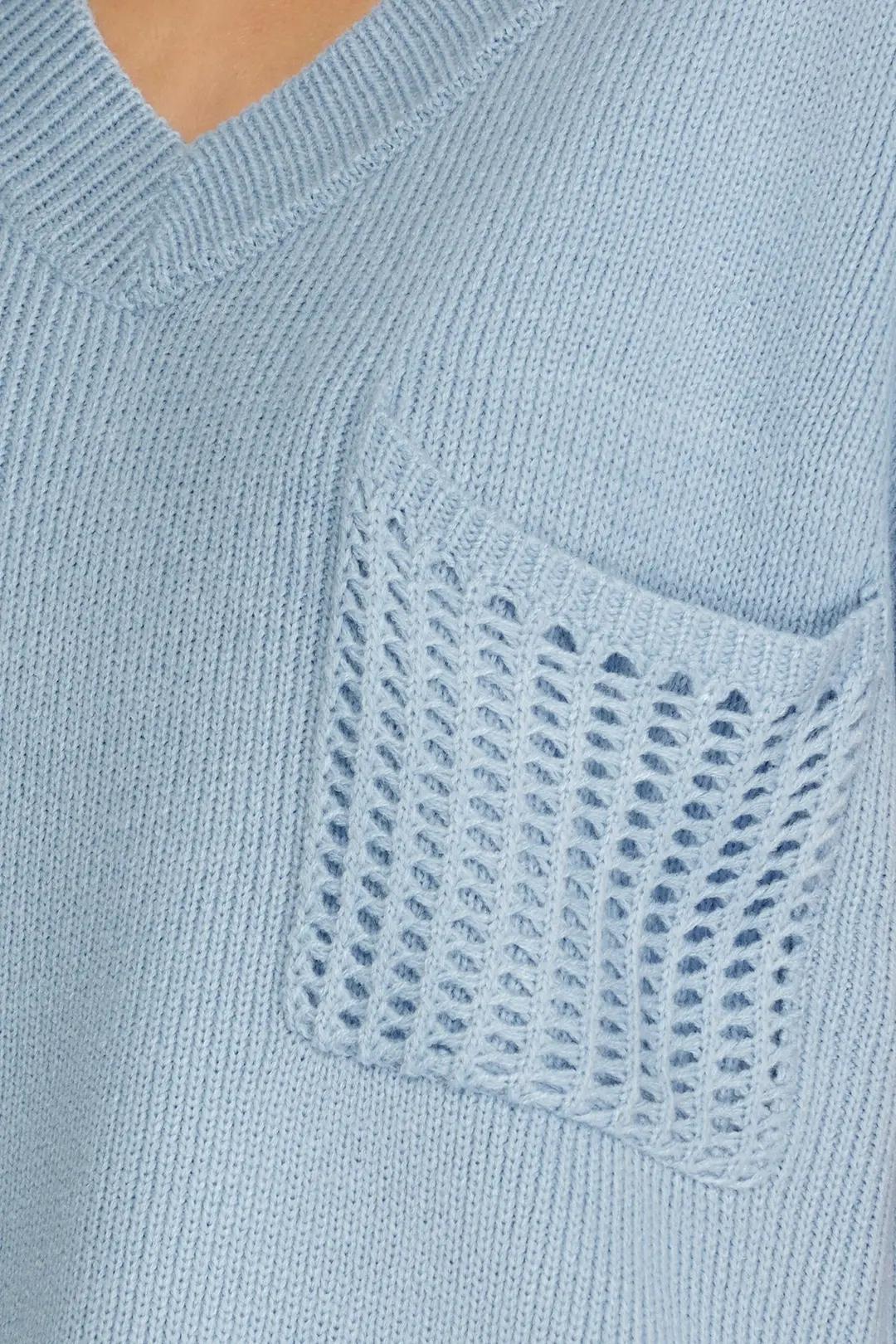Drop Shoulder V Neck Sweater Top With Front Pocket