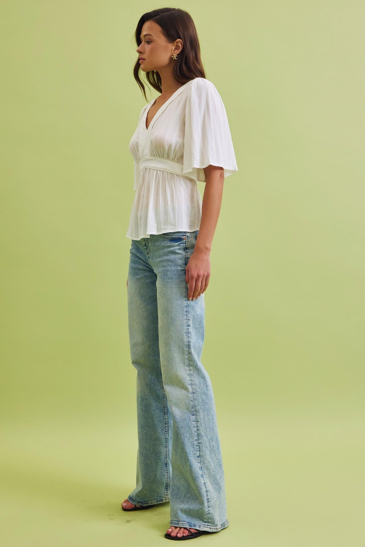 Kimono Sleeve Empire Waist Blouse