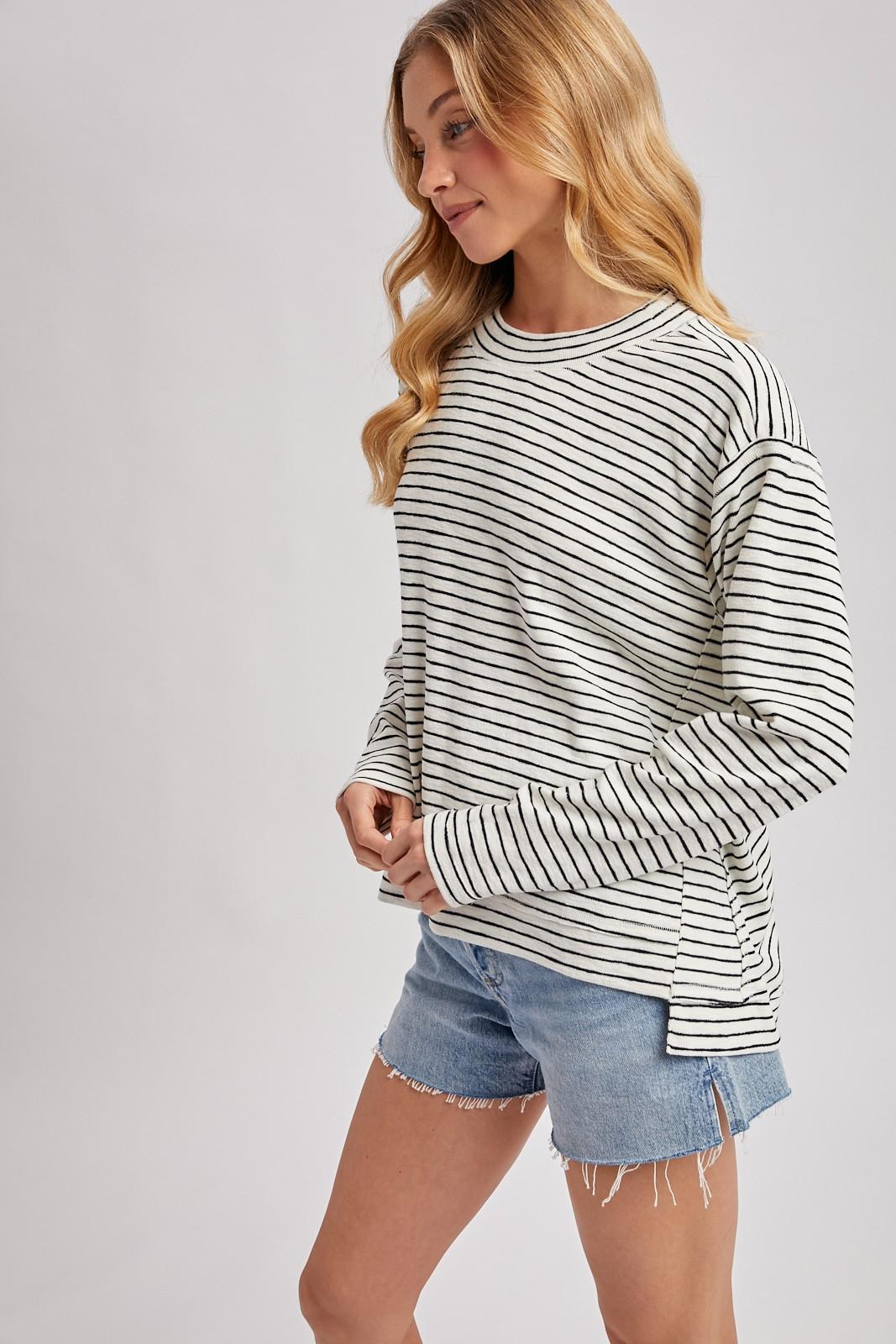 Striped Crew Neck Slouchy Knit Top