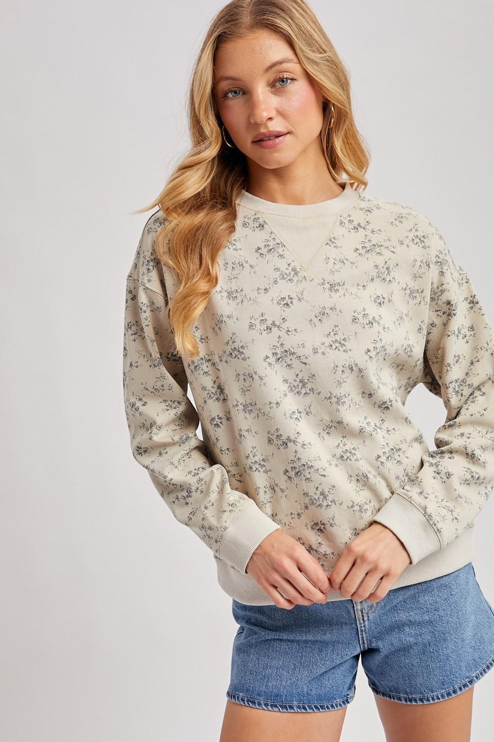 Vintage Ditsy Floral Print Crewneck Sweatshirt