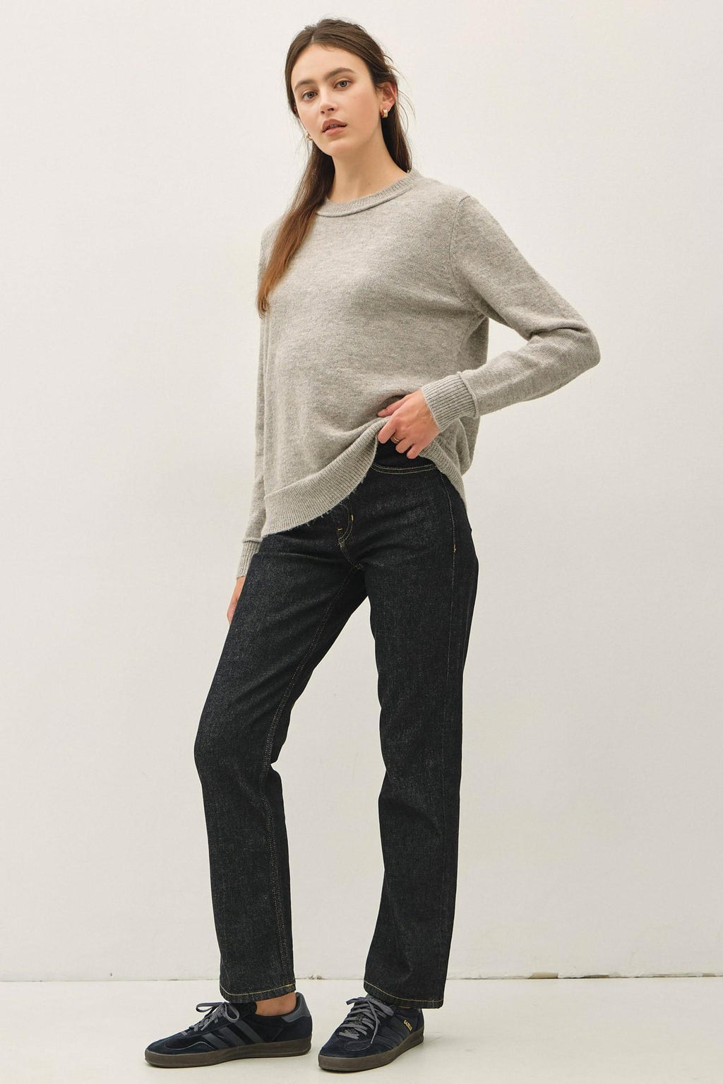 Crew Neck Pullover Exposed Seam Knit Sweater