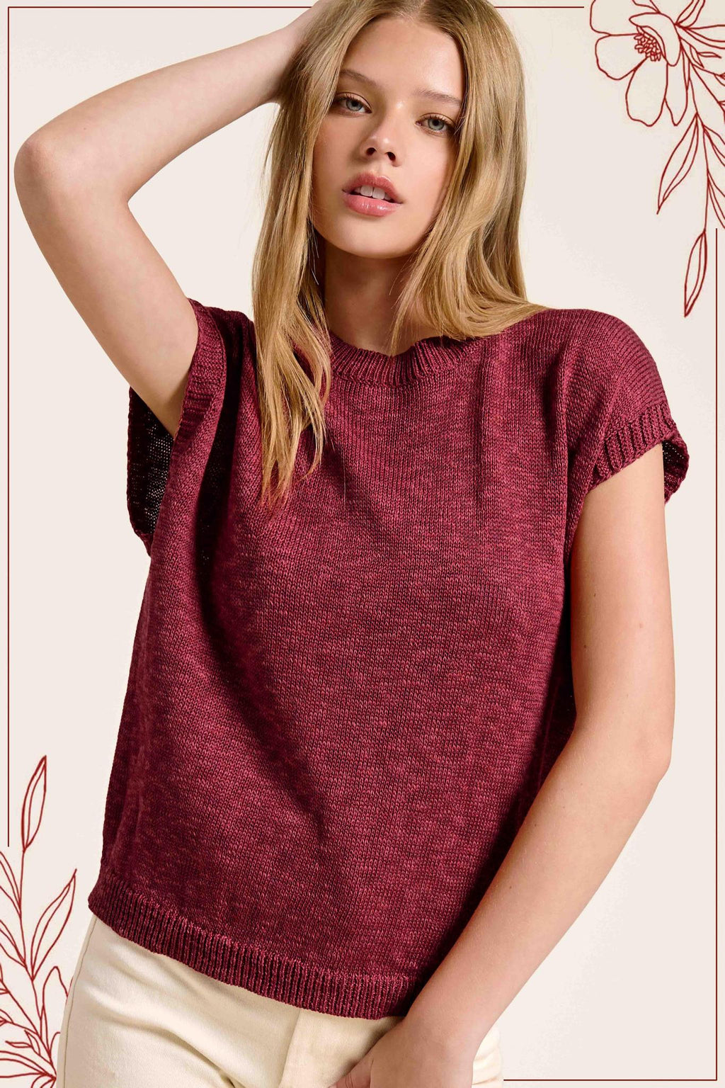 Loose Fit Sleeveless Ribbed Knit Mock Crew Neck Top