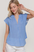Dolman Slv V-neck Stripe Gauze Blouse