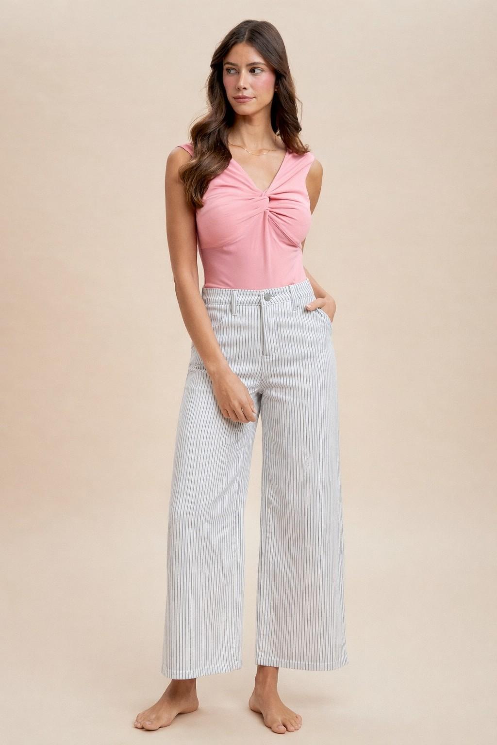 Comfort Stretch Cotton Striped Straight Leg Pants