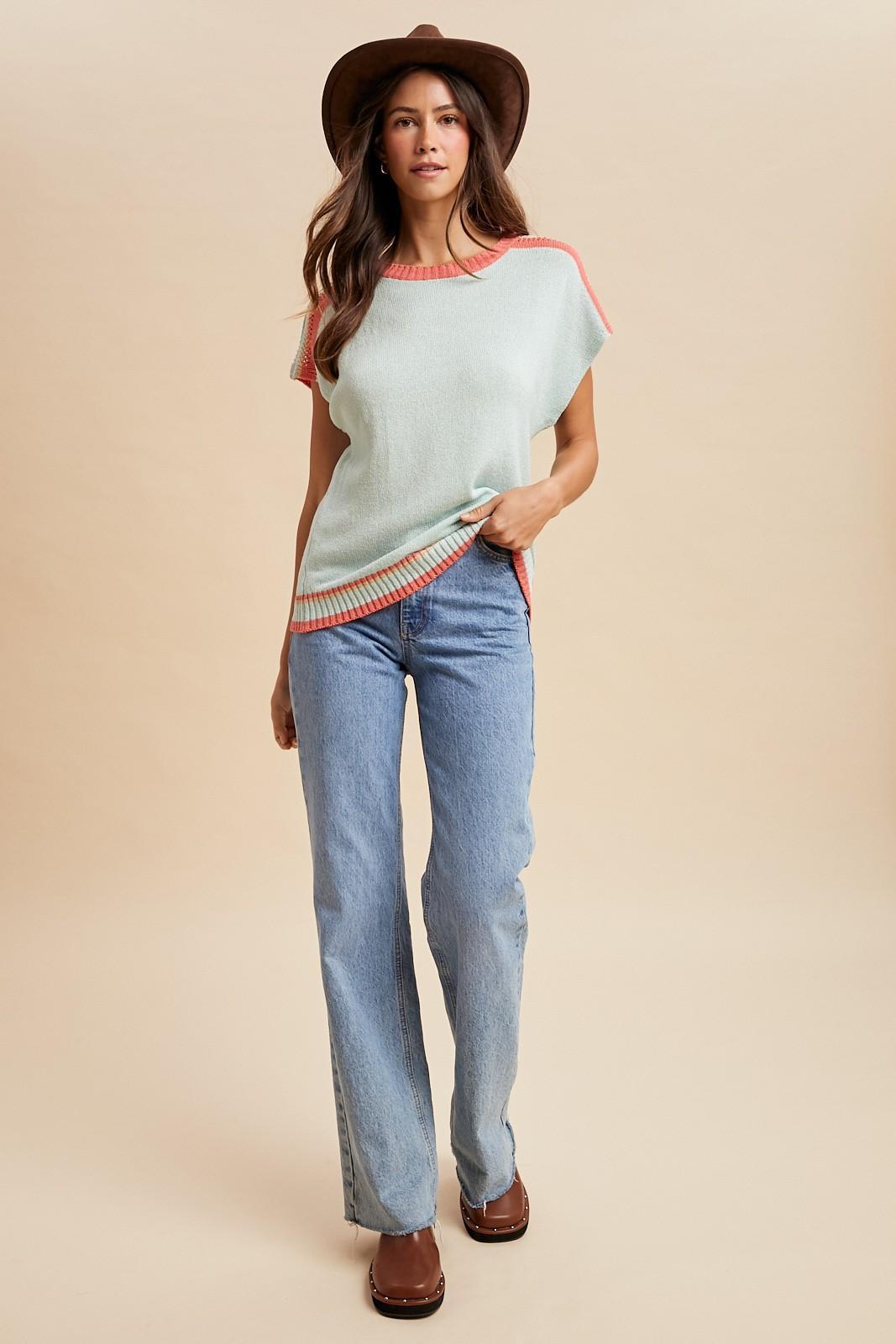 Stripe Colorblock Dolman Sleeve Sweater