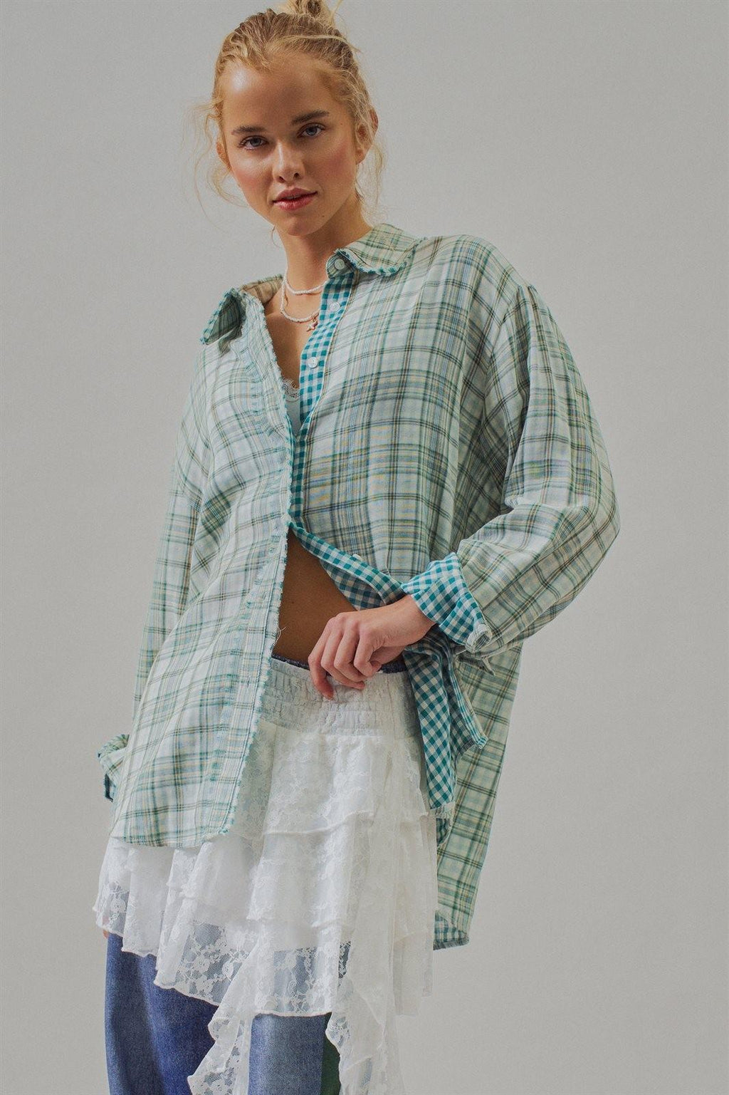 Oversized Plaid Cotton Button-Down Shirt